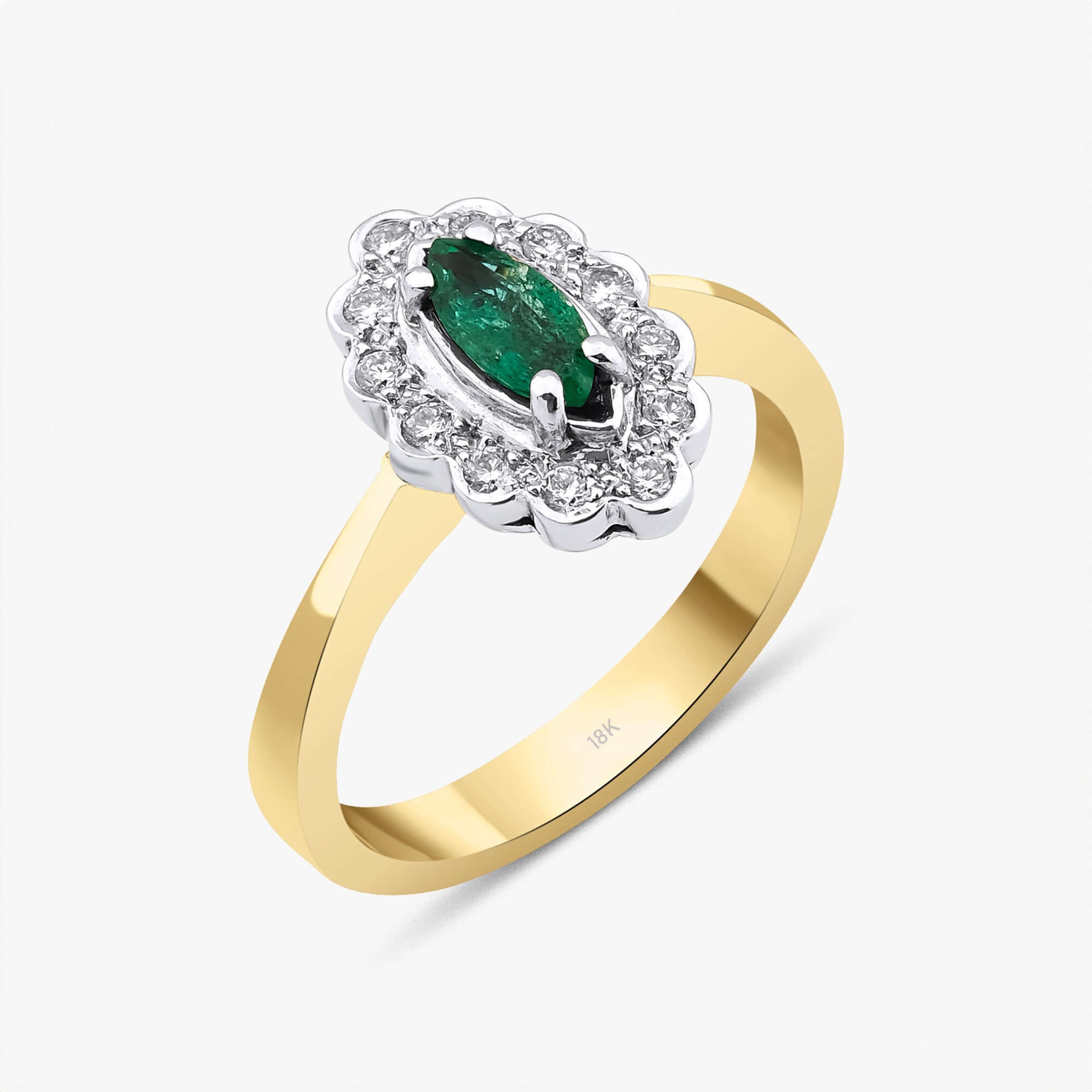 Vintage Markiz Zümrüt ve Pırlanta Yüzük