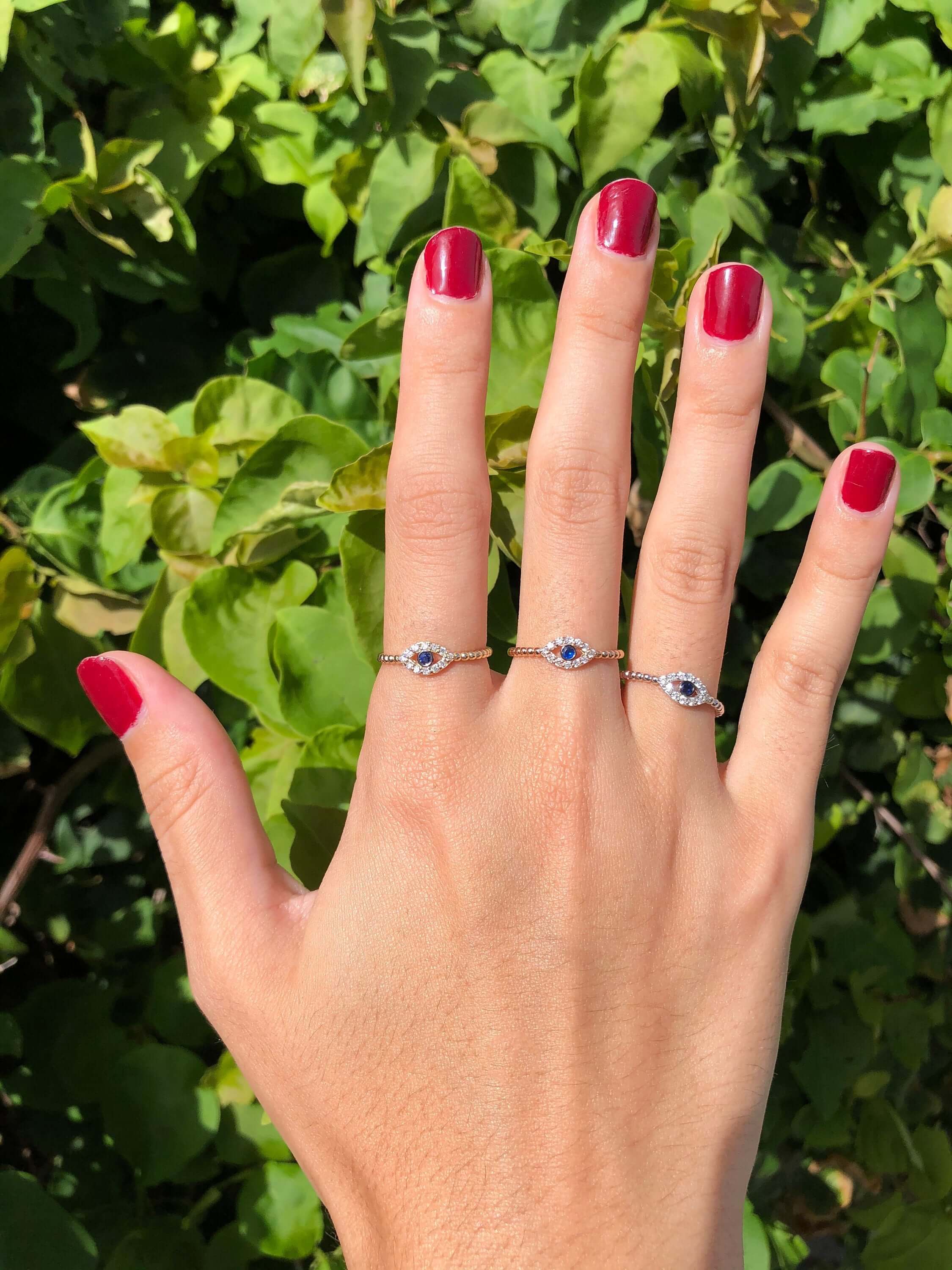 Minimal Safir ve Pırlanta Göz Yüzük / Minimal Eye