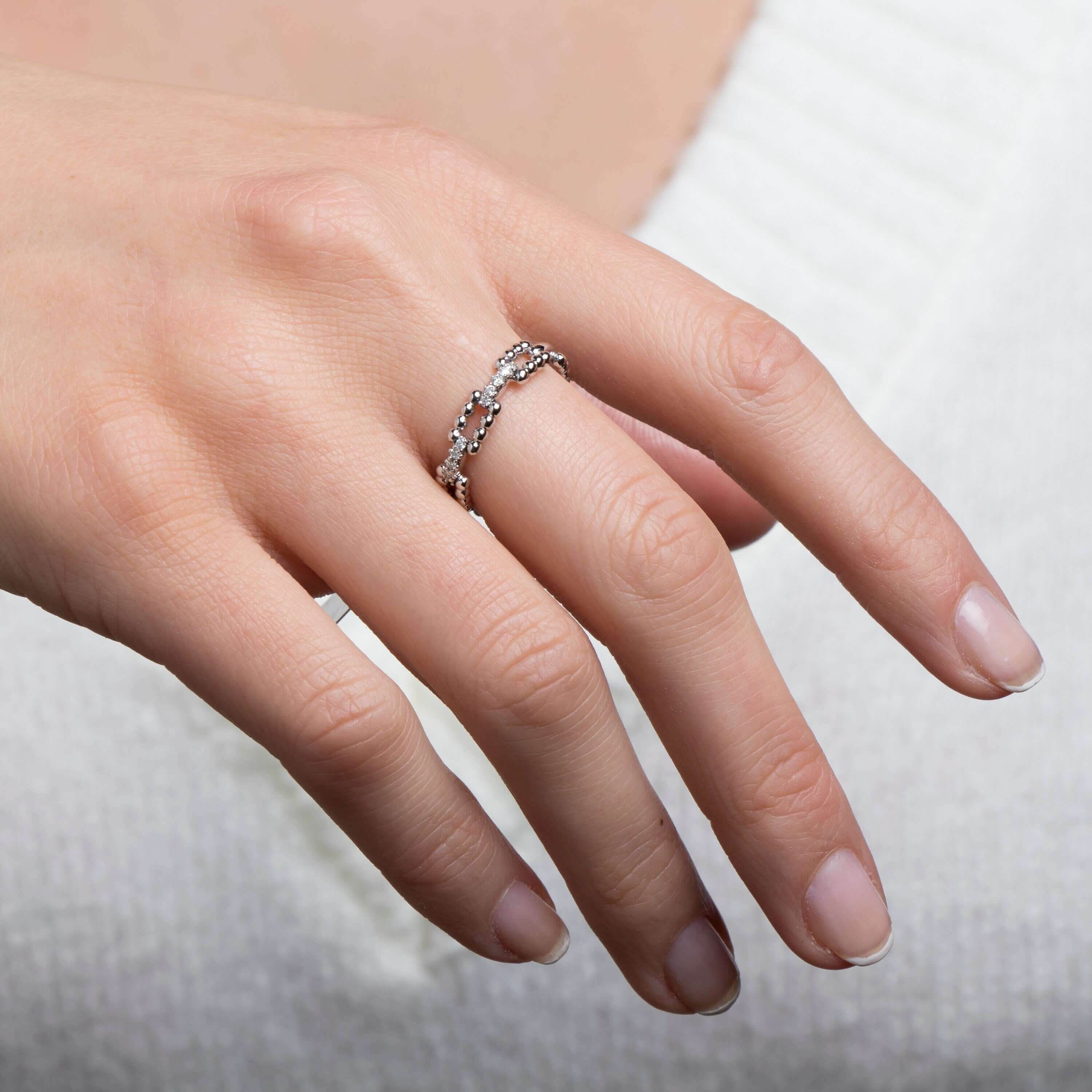 Minimal Toplu Pırlanta Zincir Yüzük / Beaded Chain