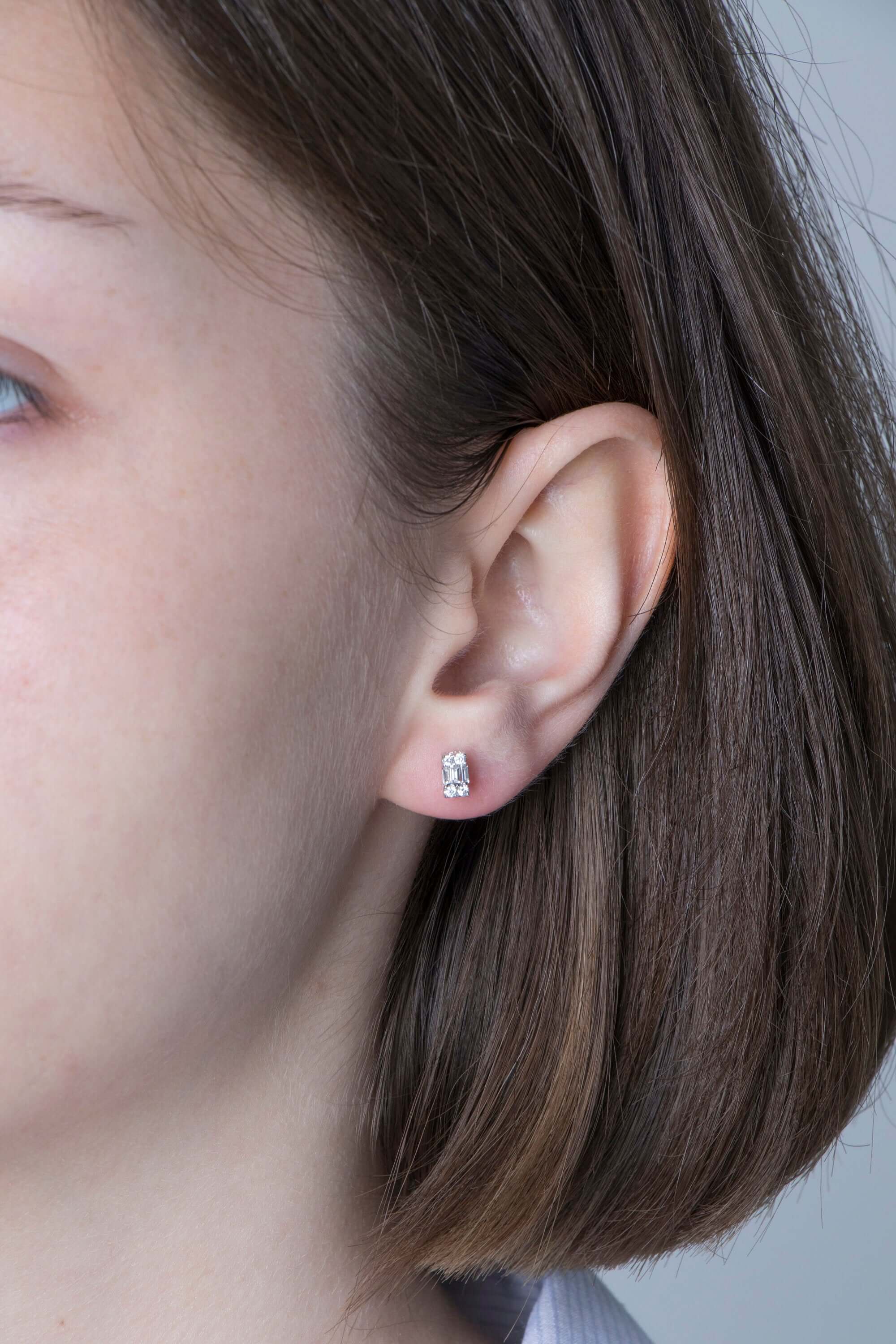 Mini Baget Pırlanta Küpe / Mini Baguette