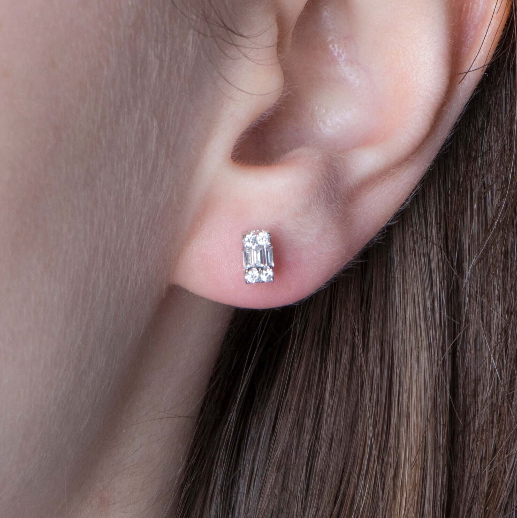 Mini Baget Pırlanta Küpe / Mini Baguette