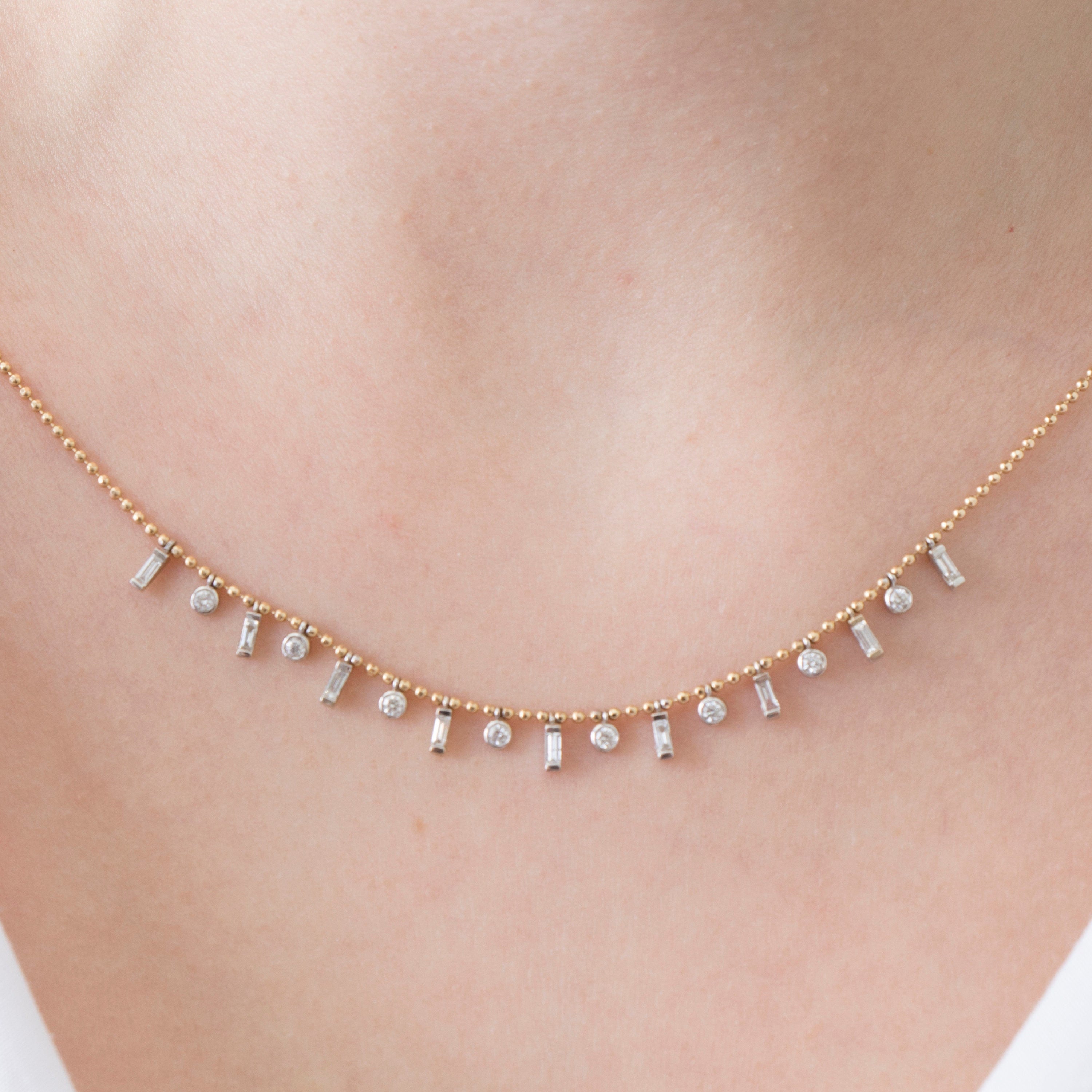 Top Zincirli Baget ve Yuvarlak Pırlanta Kolye / Elongated Station Necklace