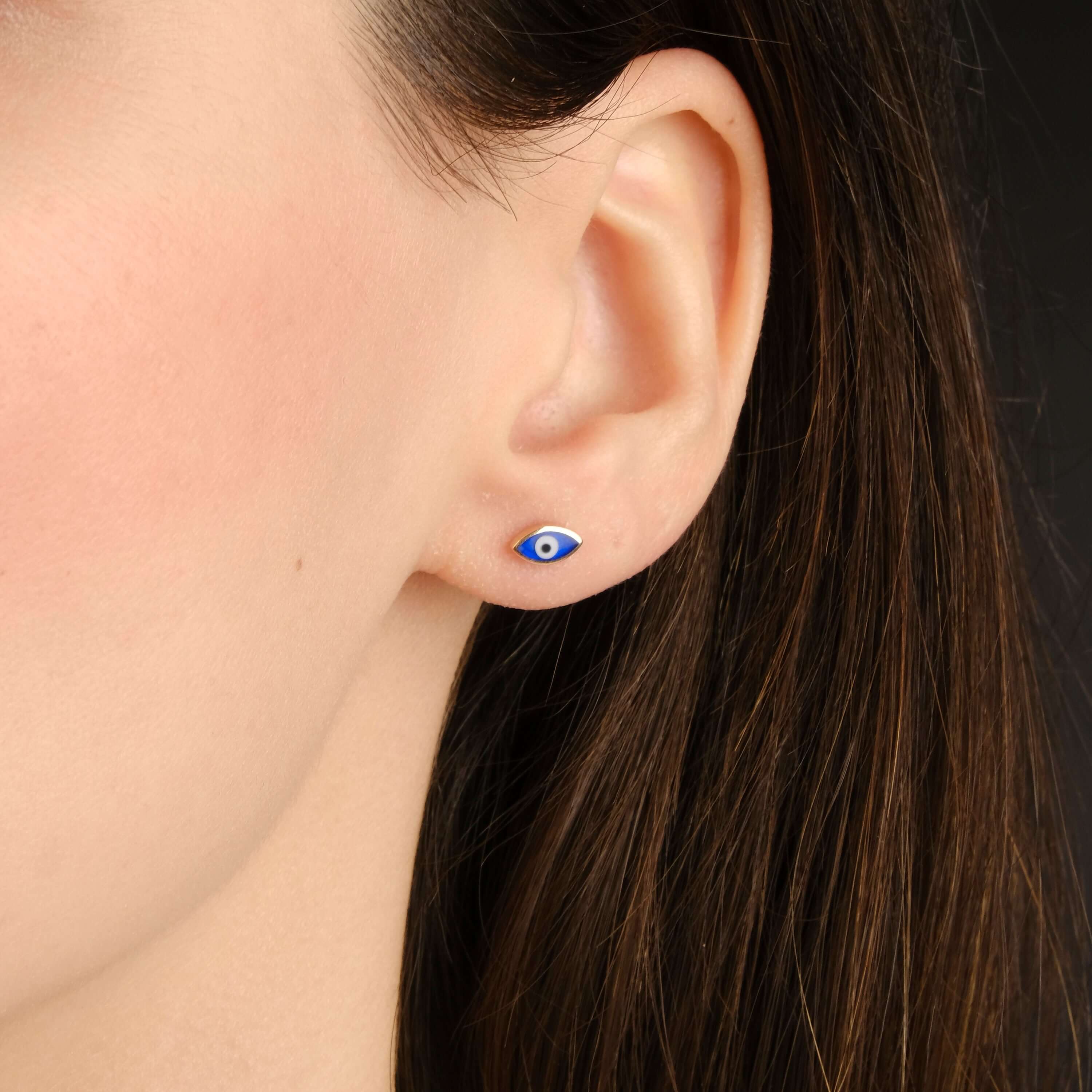 Mini Koyu Mavi Göz Stud Küpe