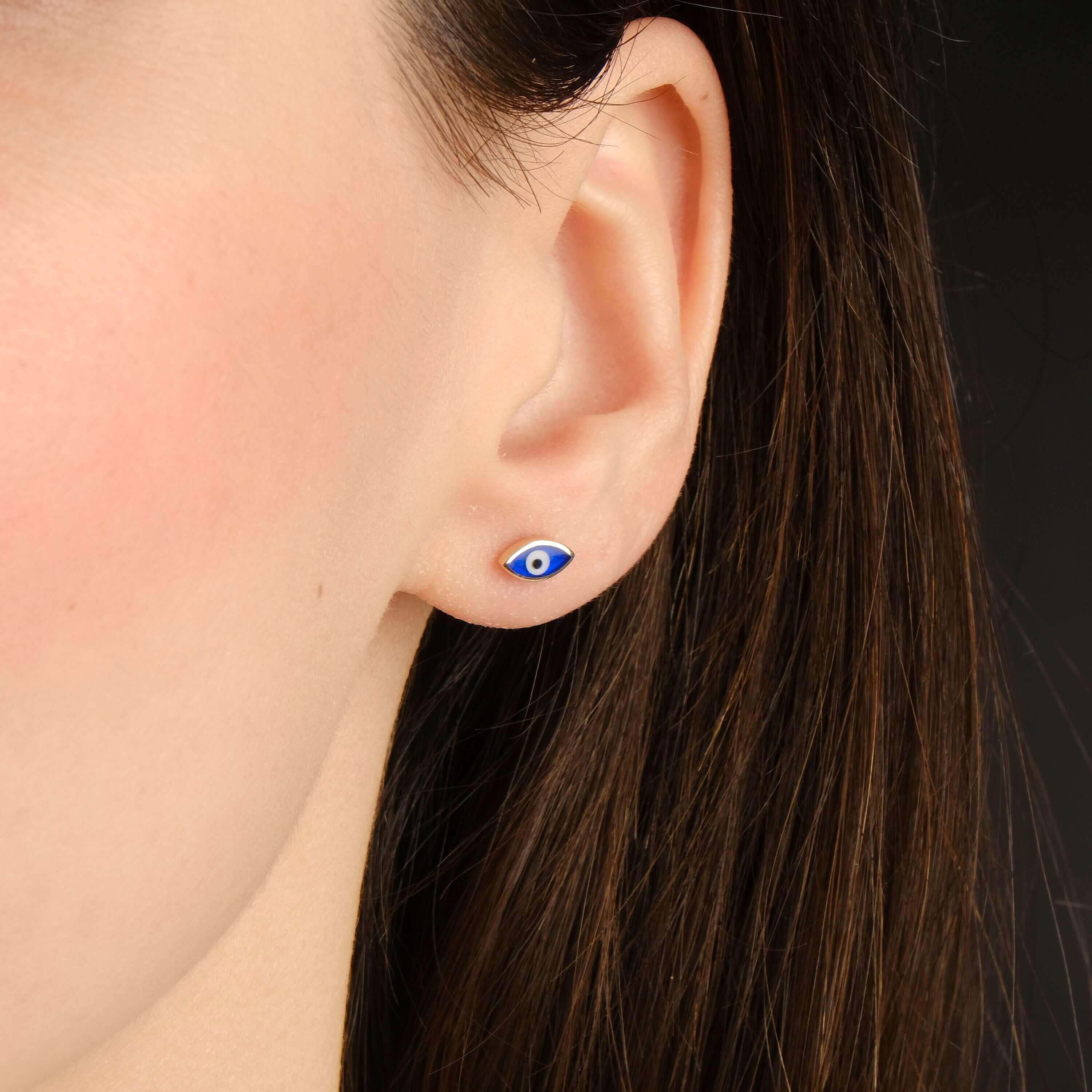 Mini Koyu Mavi Göz Stud Küpe