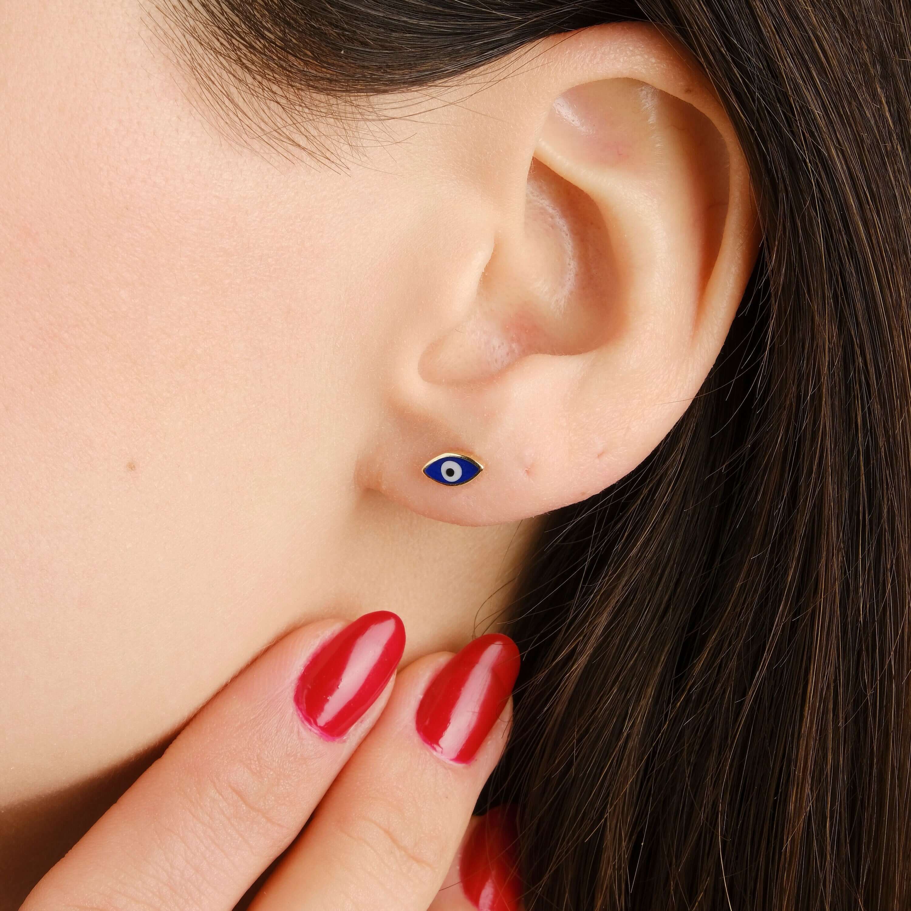 Mini Koyu Mavi Göz Stud Küpe