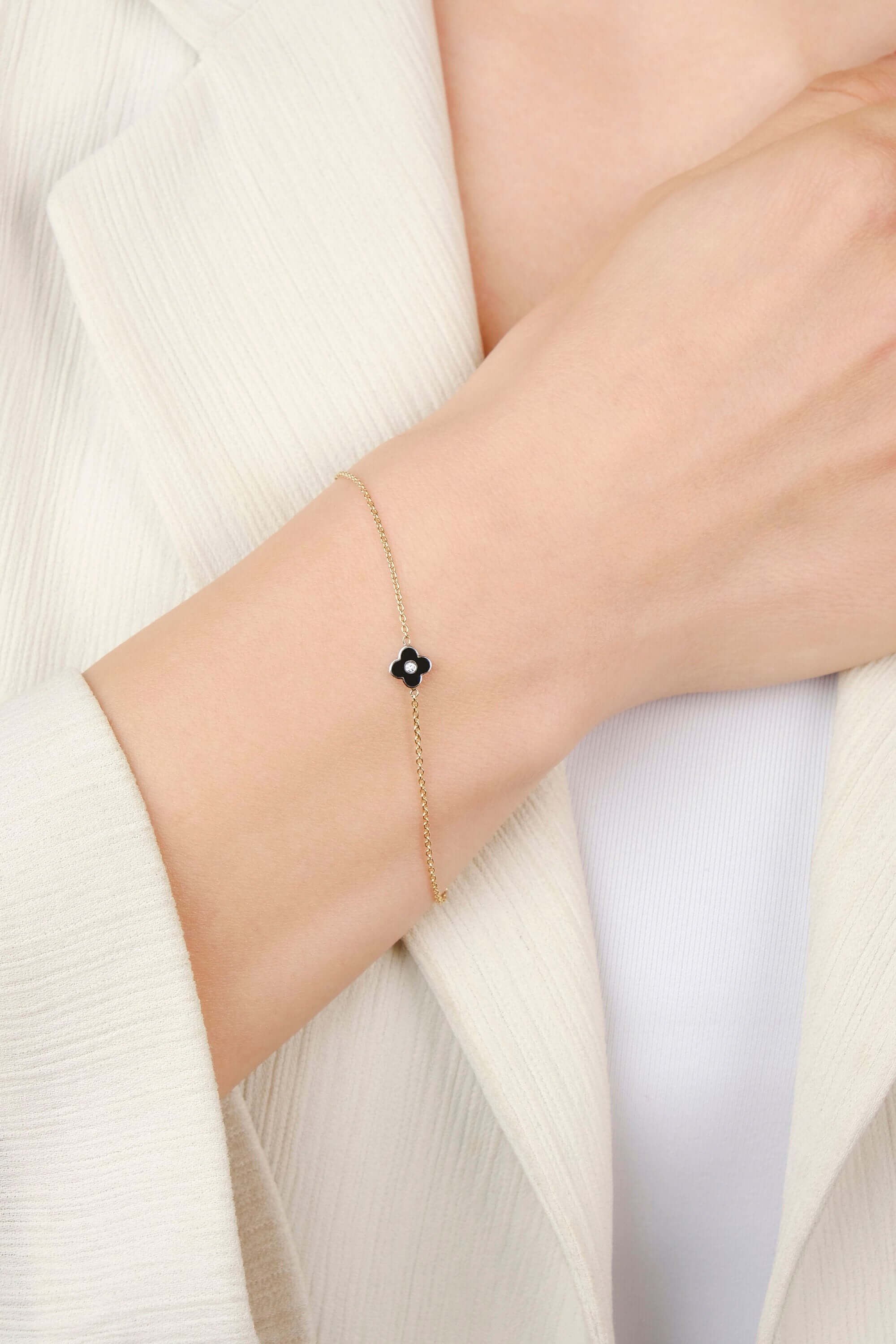 Çift Taraflı Siyah Yonca Bileklik