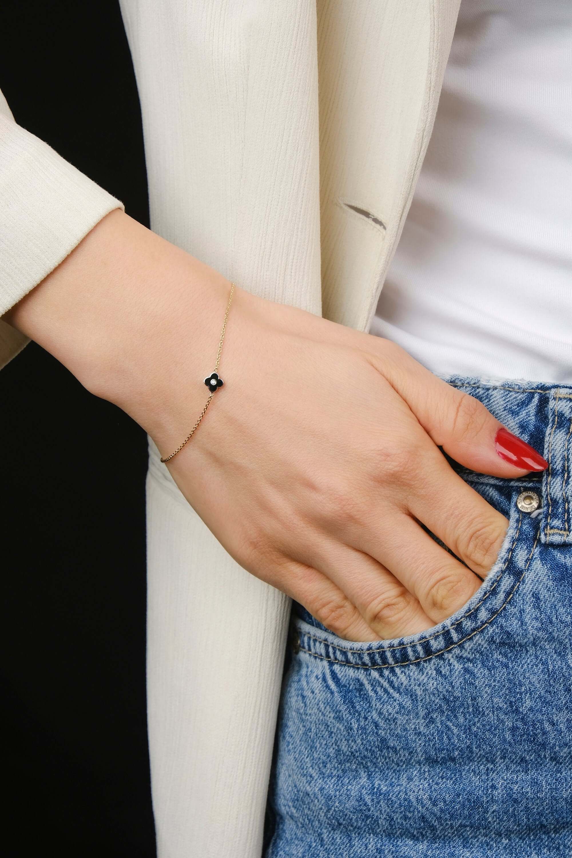 Çift Taraflı Siyah Yonca Bileklik