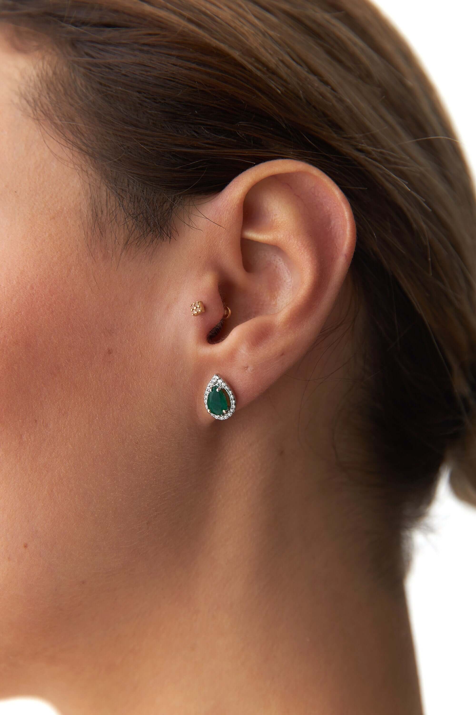 Büyük Damla Kesim Zümrüt ve Pırlanta Küpe / Green Pair