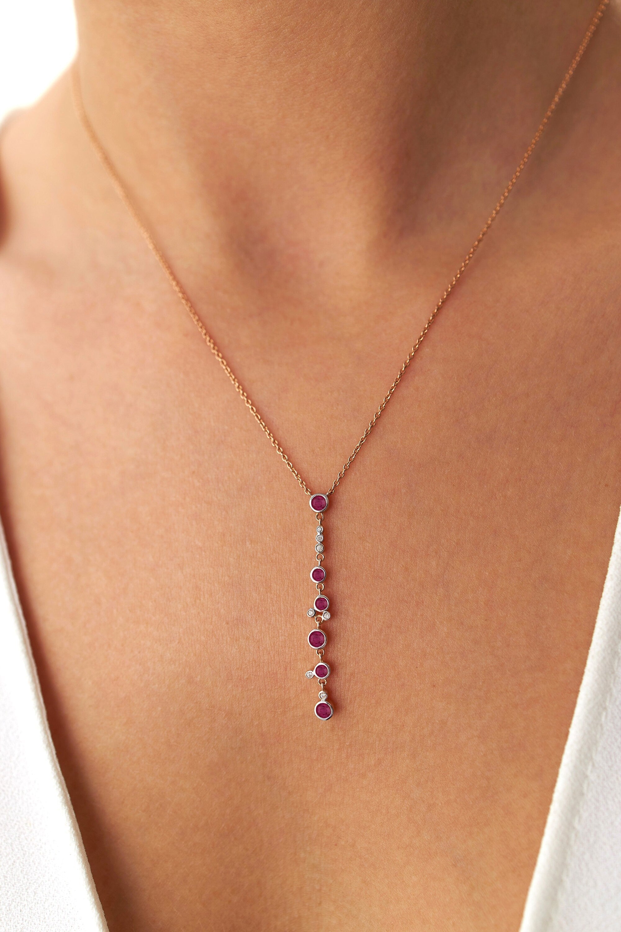Şelale Lariat Kolye / Ruby Waterfall