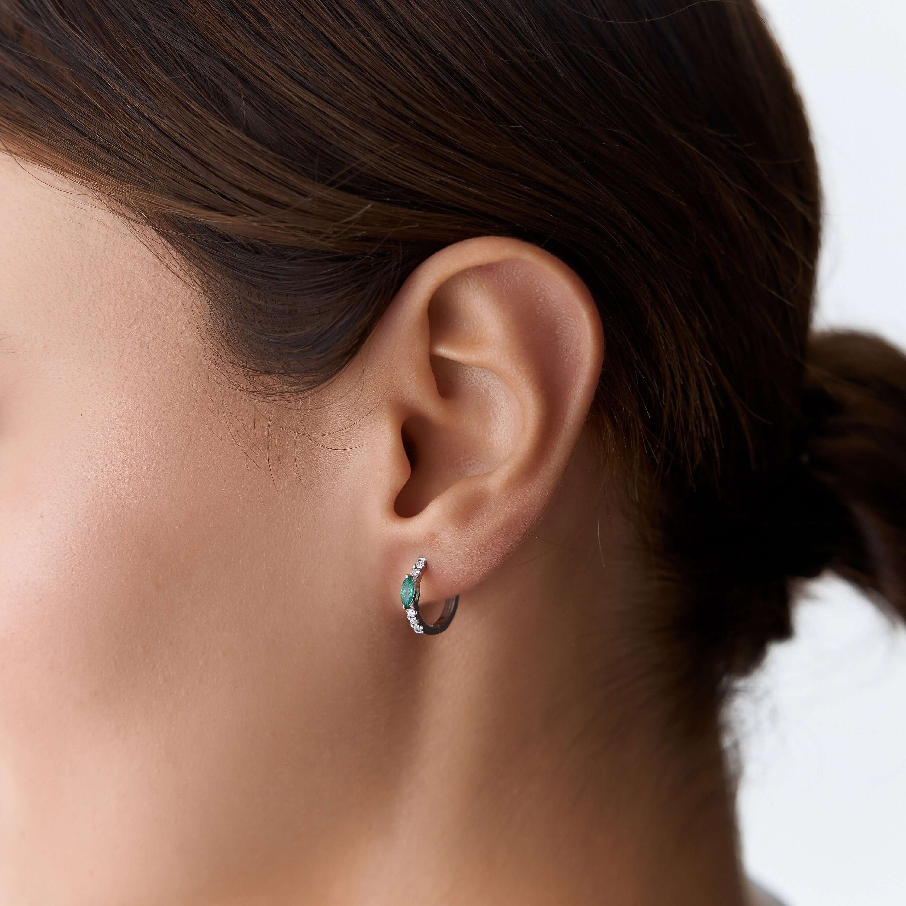 Markiz Zümrüt ve Pırlanta Halka Küpe