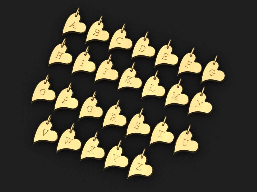 Pırlanta Harfli Yana Yatık Kalp Kolye