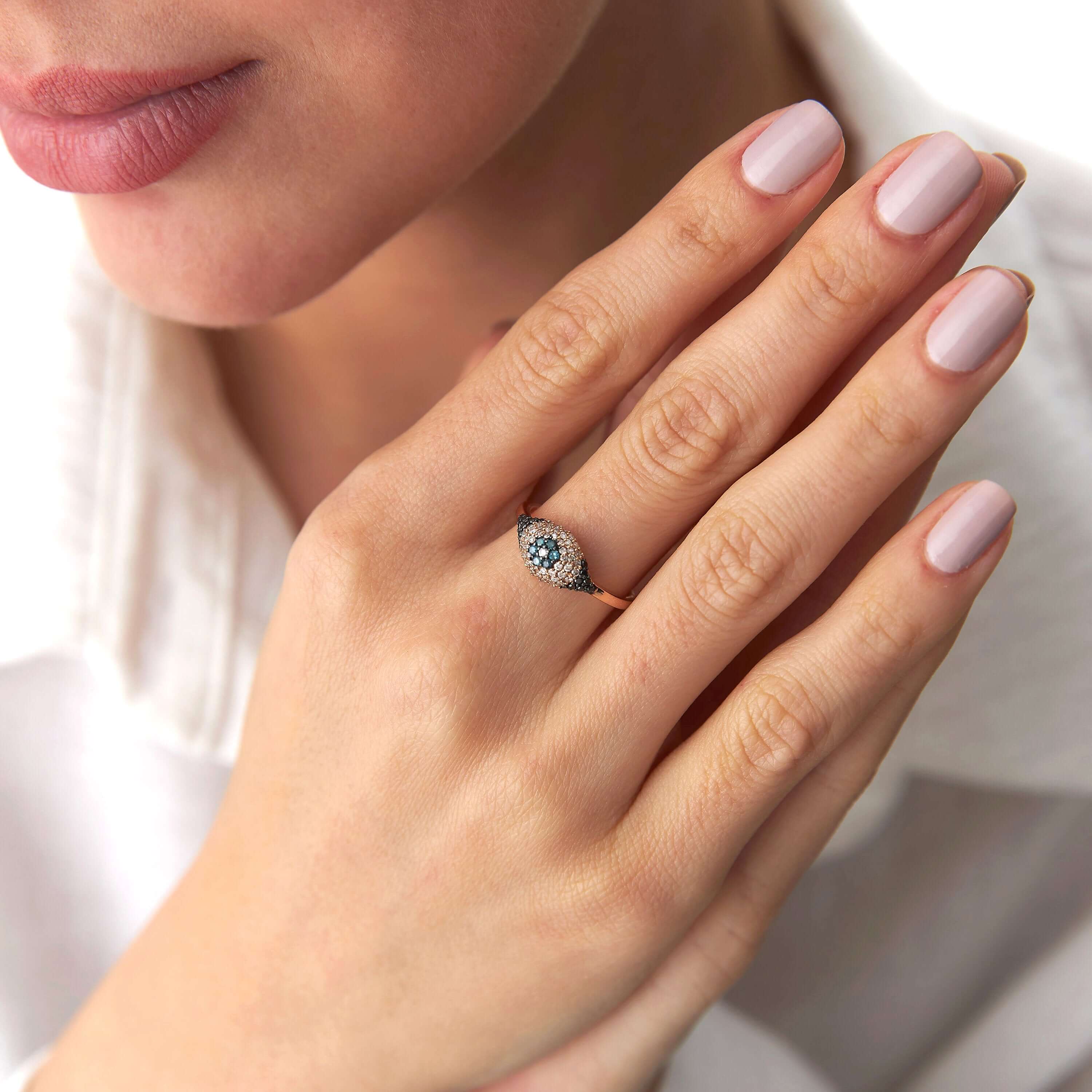 Mavi, Siyah ve Beyaz Pırlanta Göz Yüzük / The Special Eye