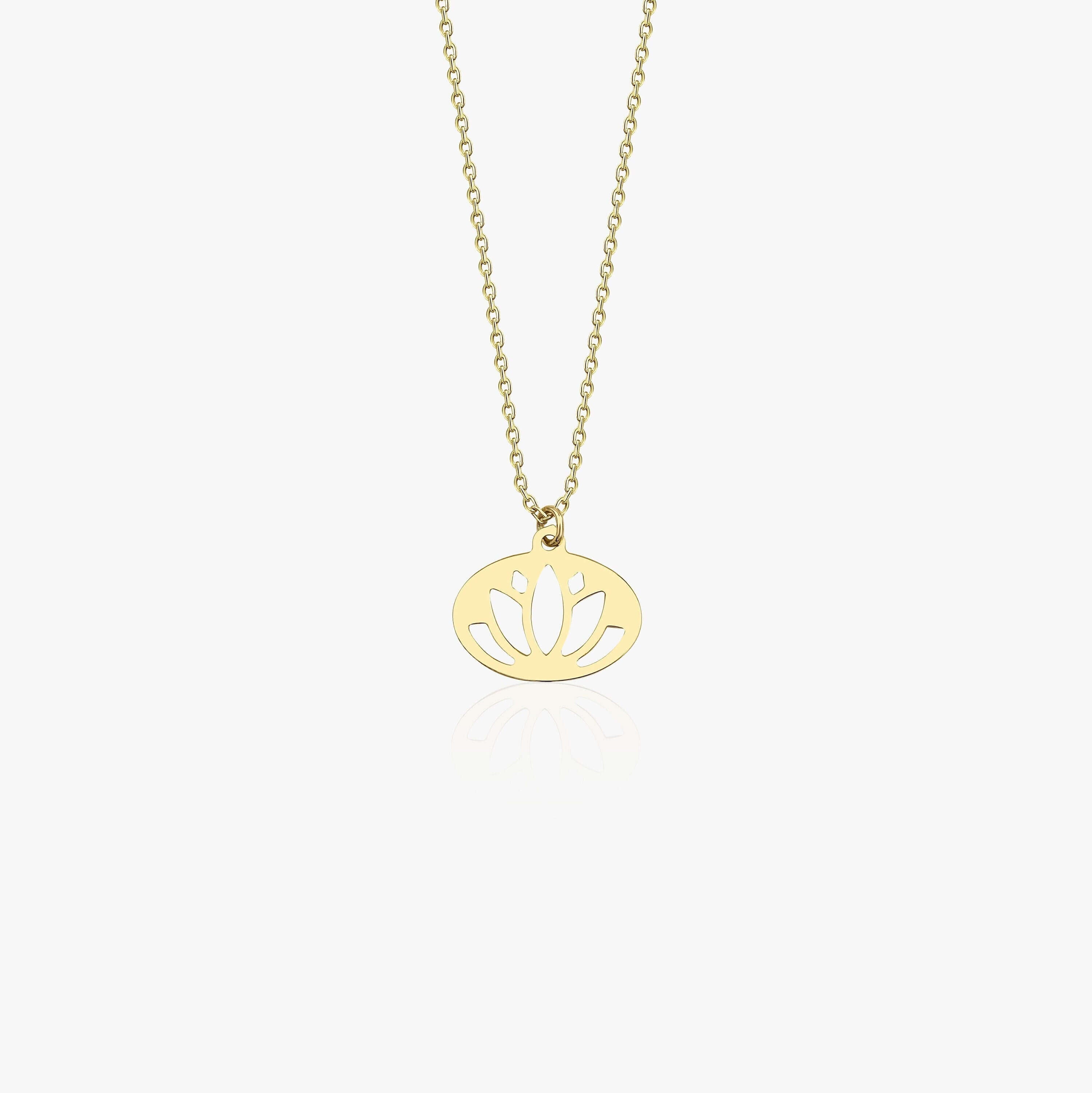 14 ayar sarı altın minimal lotus motif kolye gri arka fonlu ürün resmi