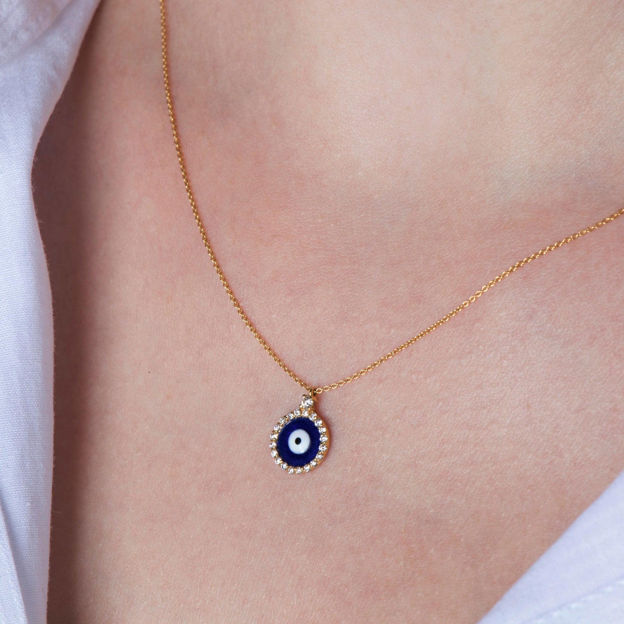 Mini Geleneksel Pırlanta Nazar Kolye / Navy