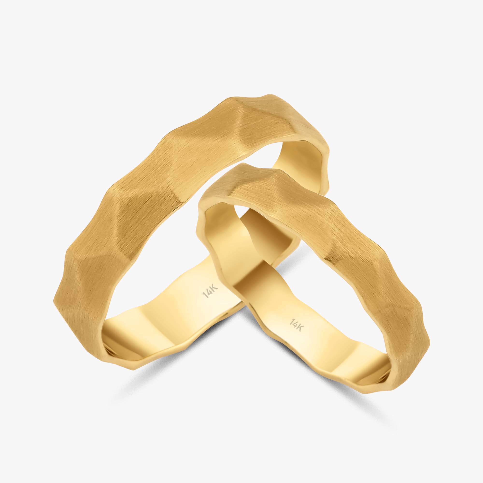 Mat Altın Dalga Kesit Alyans Seti / Matte Wave Cut