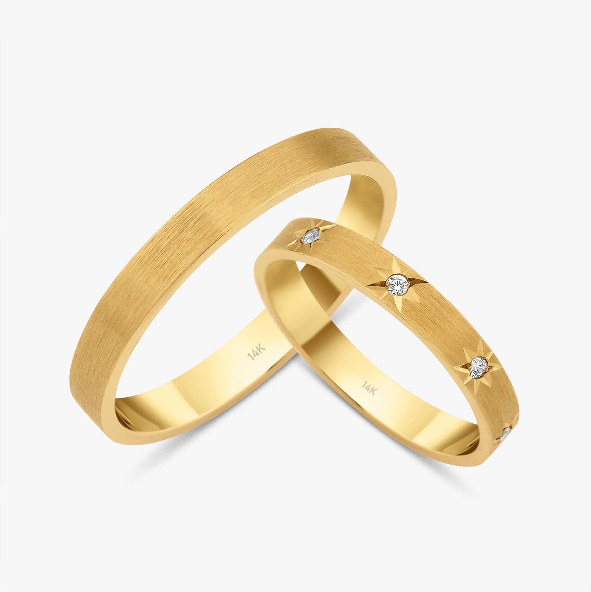 Yıldızlı Saten Alyans Seti / Starlit Satin Band Set