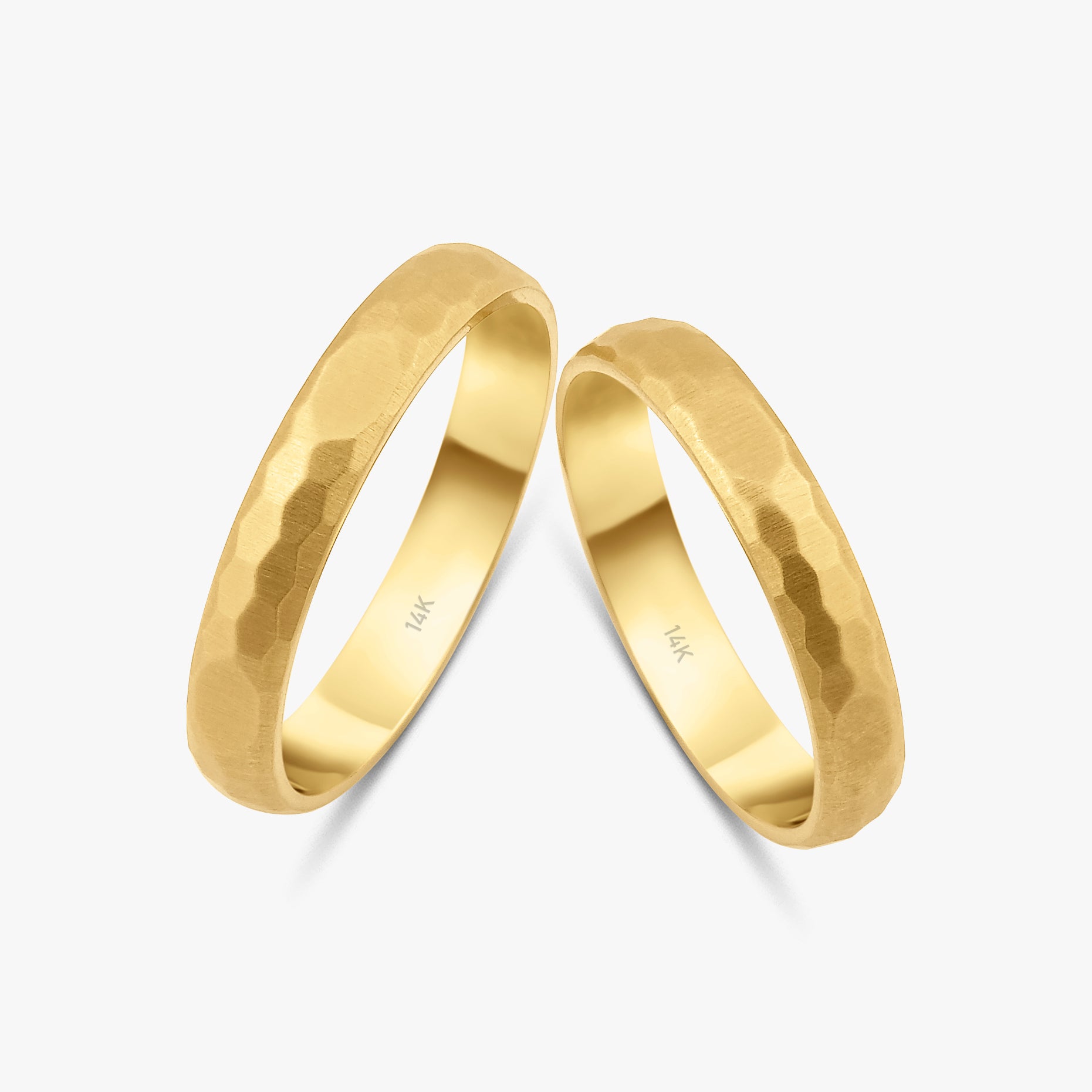 Mat Altın Dövülmüş Alyans Seti / Matte Hammered