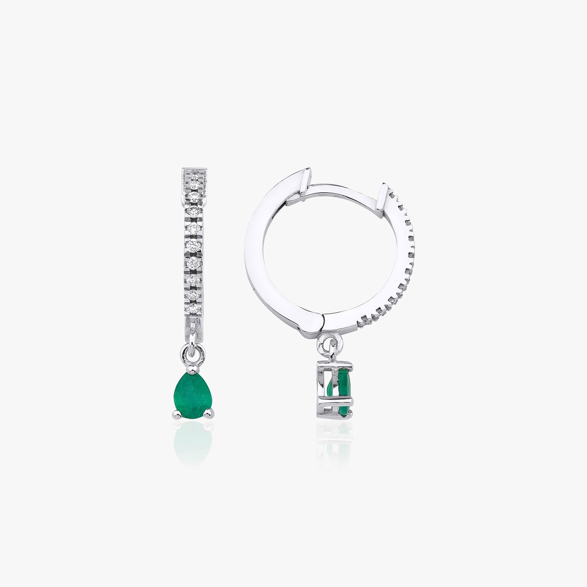 Damla Zümrüt Sallantılı Pırlanta Halka Küpe / Green Drop