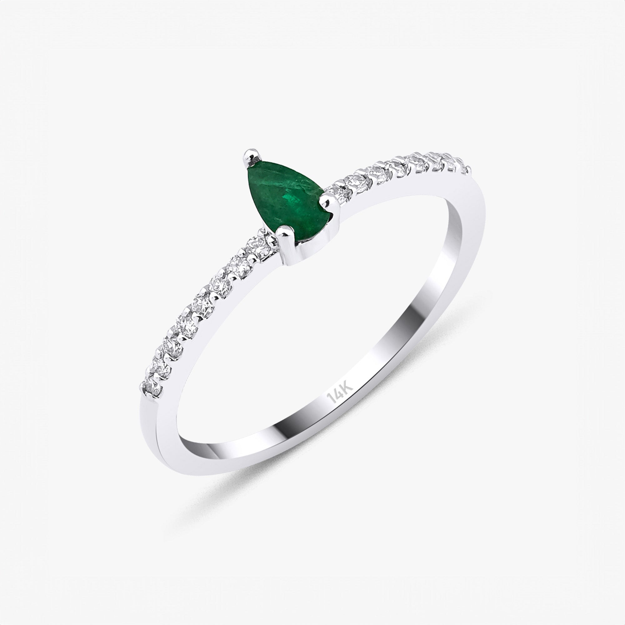 Minimal Damla Kesim Zümrüt Yarımtur Yüzük / Minimal Green Drop