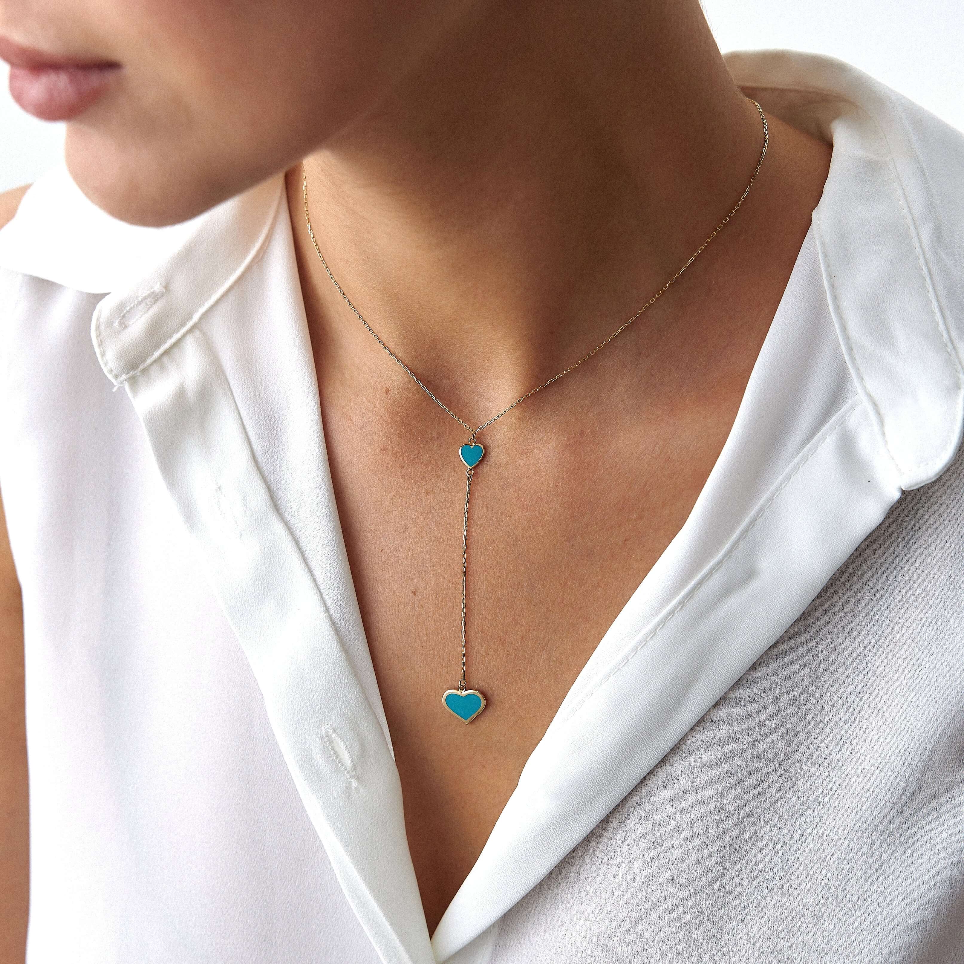 Kalp Lariat Kolye / Blue Heart Lariat