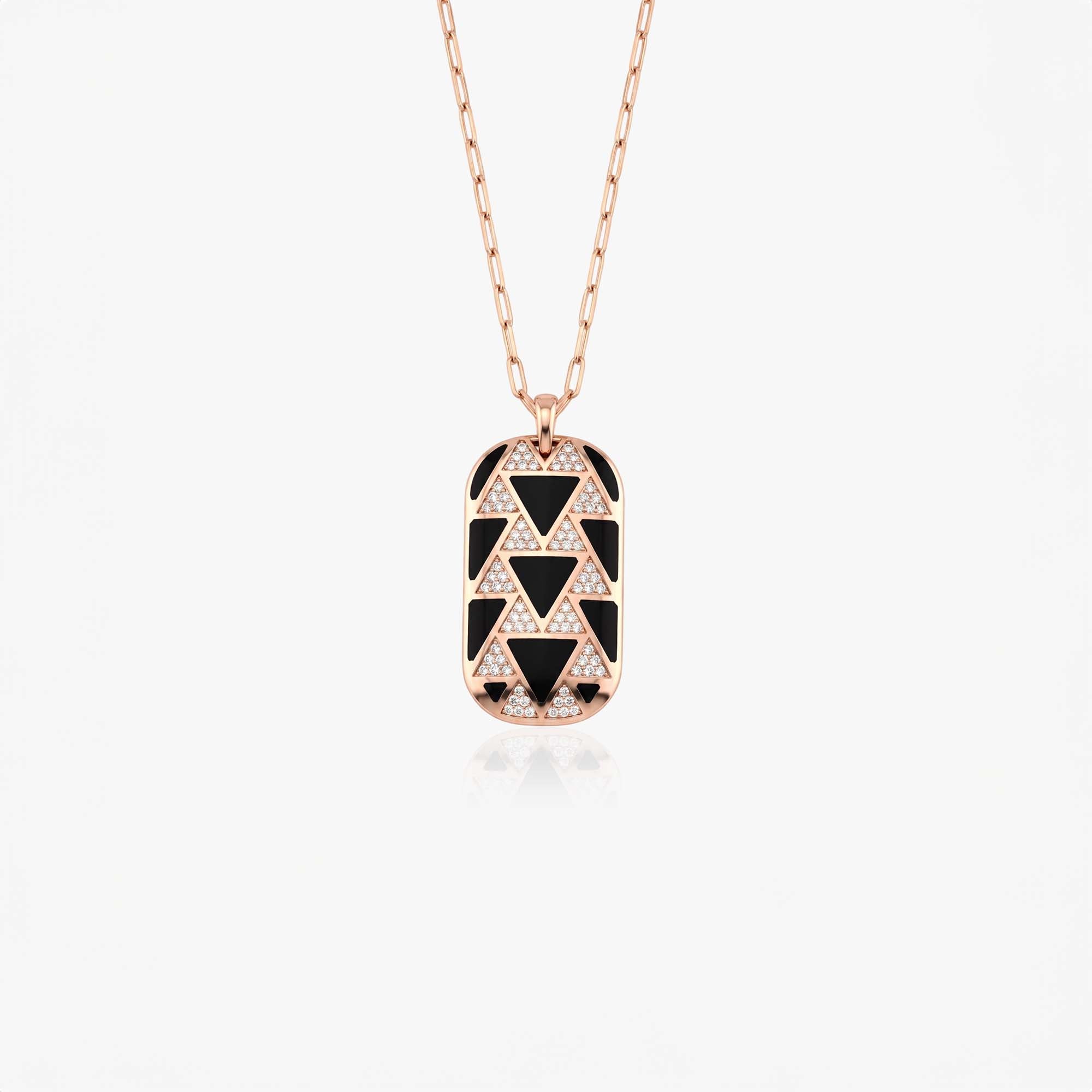 Black Enamel Diamond Medallion Tag Necklace