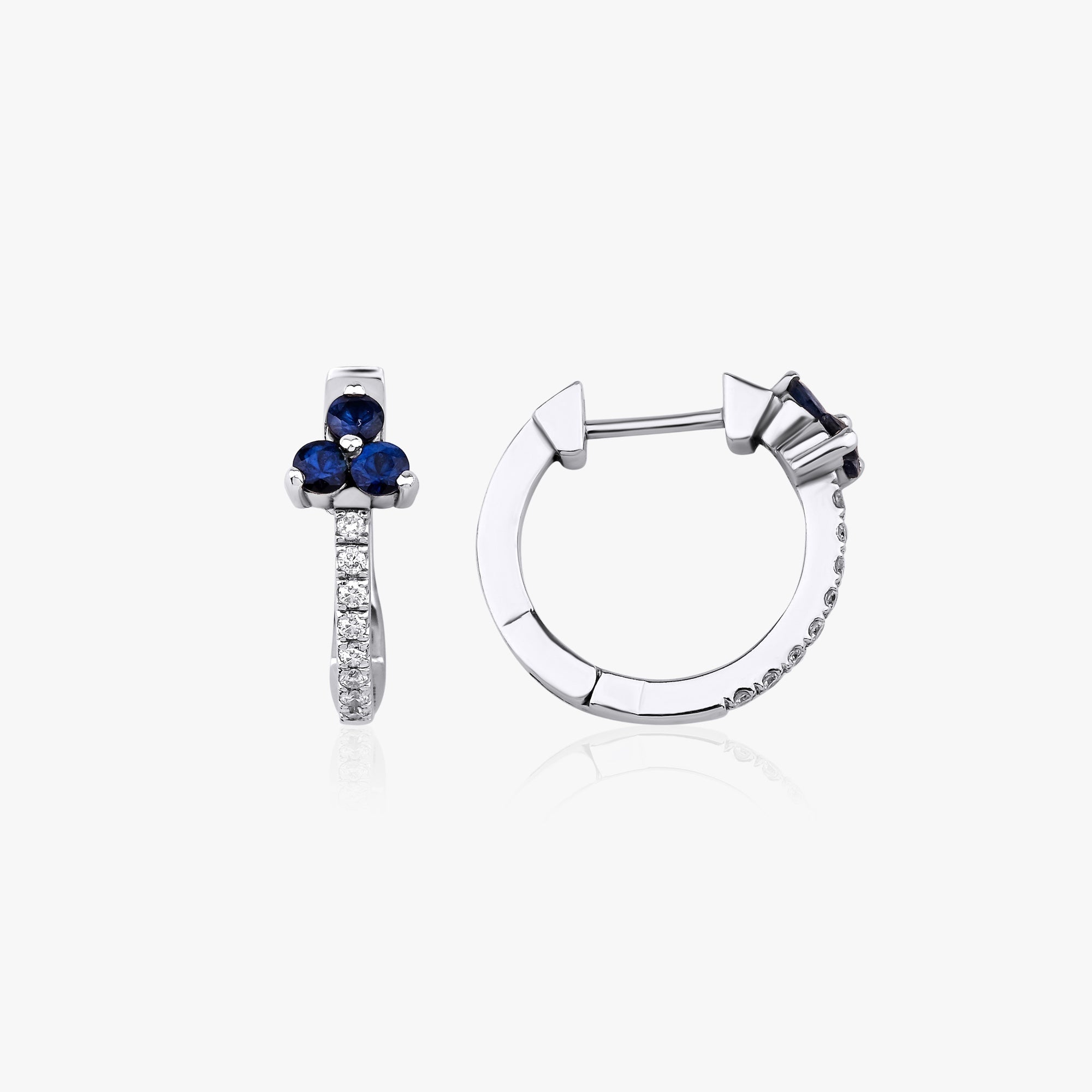 Safir ve Pırlanta Trio Halka Küpe / Blue Trio Pair