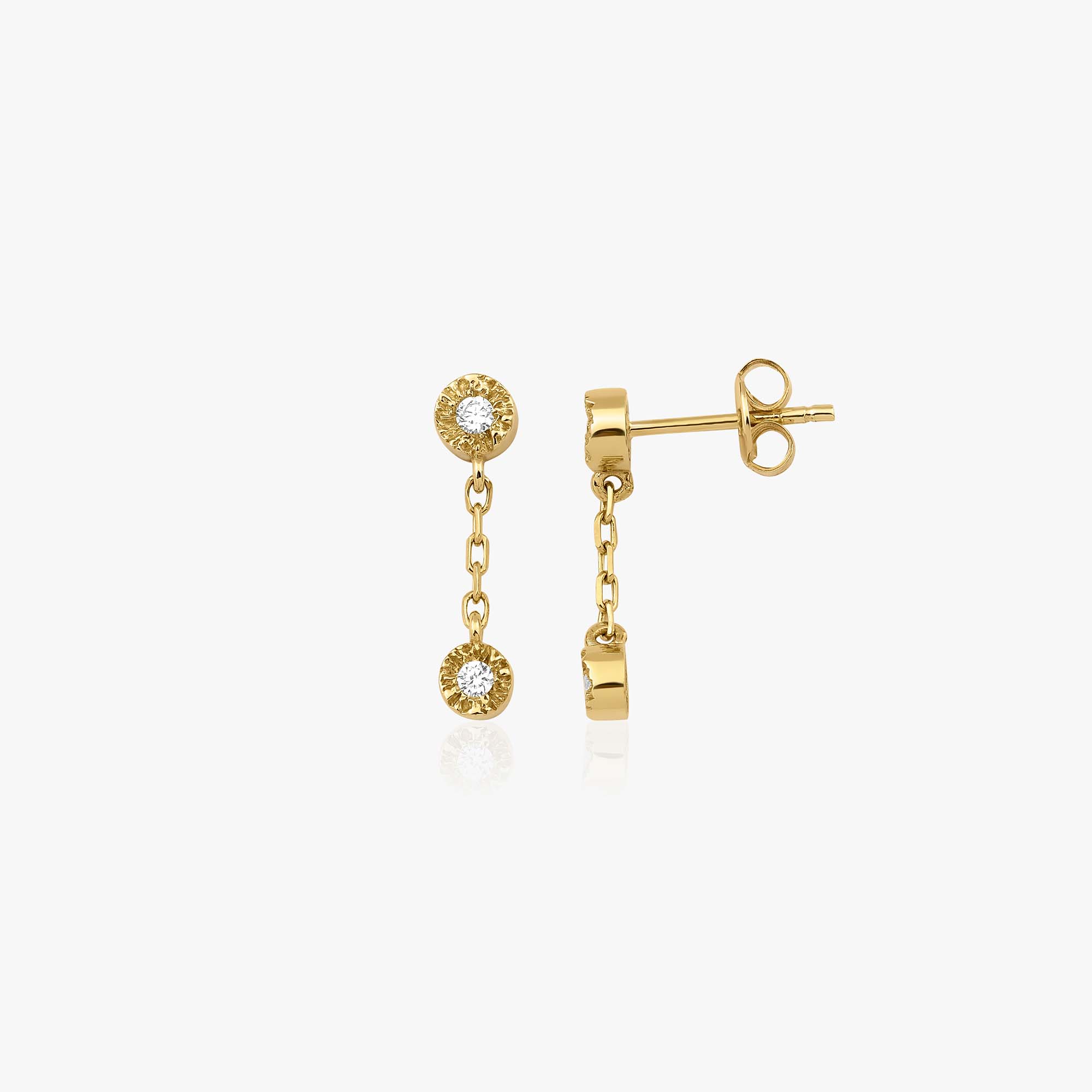 Minimal Pırlanta Sallantılı Stud Küpe / Mini Elegant Dangle Studs