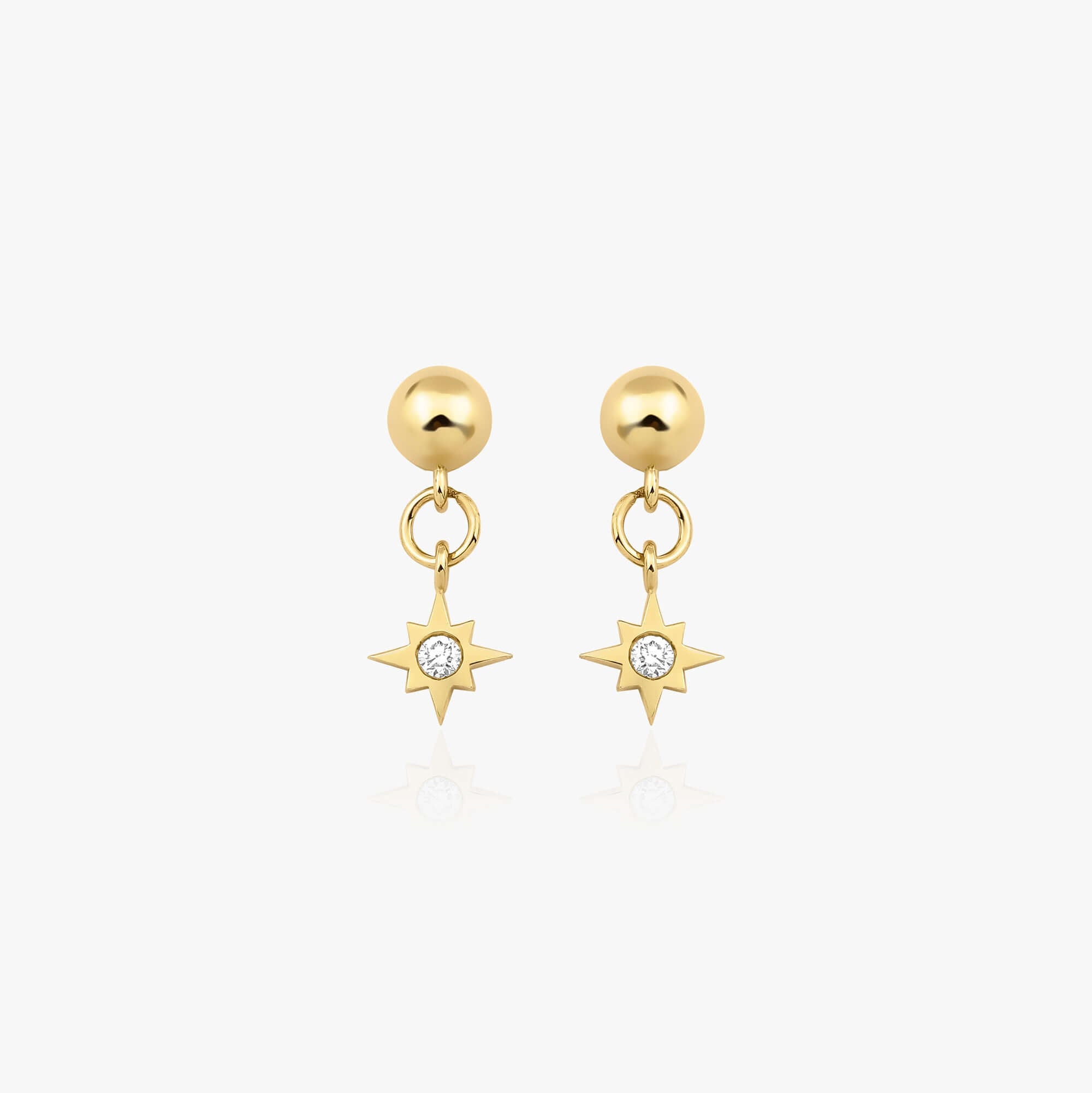 Minimal Pırlanta Kuzey Yıldızı Sallantılı Stud Küpe / Mini North Star Dangle Studs
