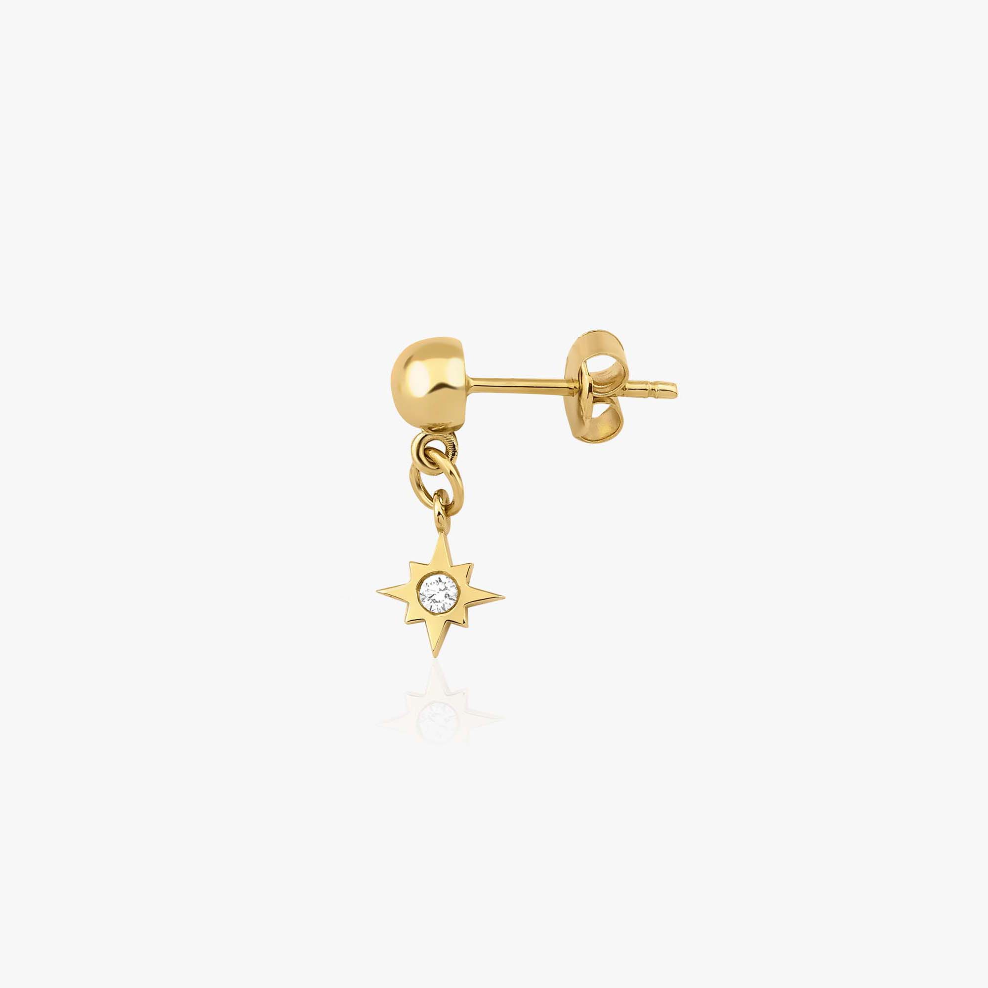 Tek Minimal Pırlanta Kuzey Yıldızı Sallantılı Stud Küpe / Single Mini North Star Dangle Stud