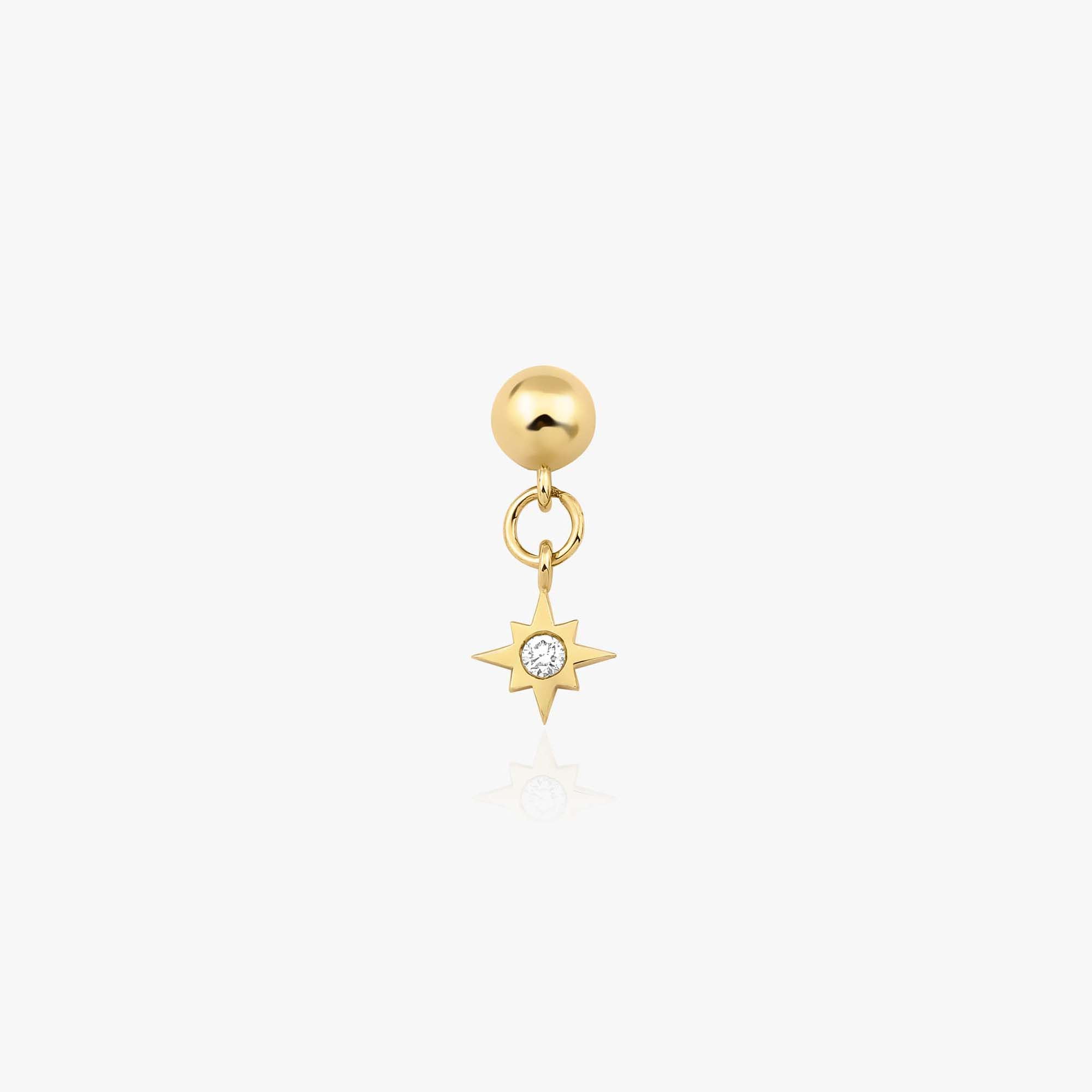 Tek Minimal Pırlanta Kuzey Yıldızı Sallantılı Stud Küpe / Single Mini North Star Dangle Stud