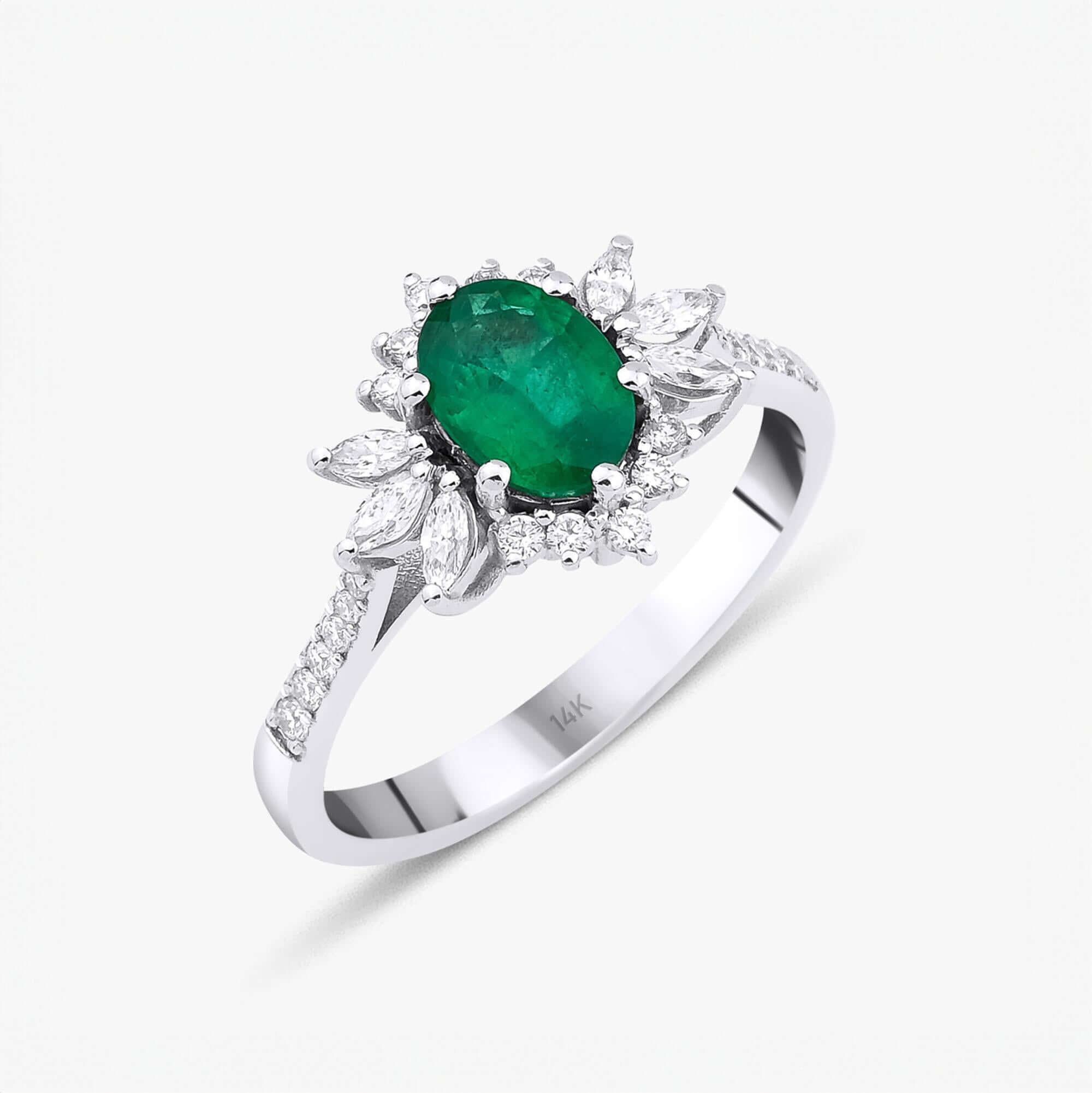 Pırlantalı Oval Kesim Zümrüt Yüzük / Marquise Loves Emerald