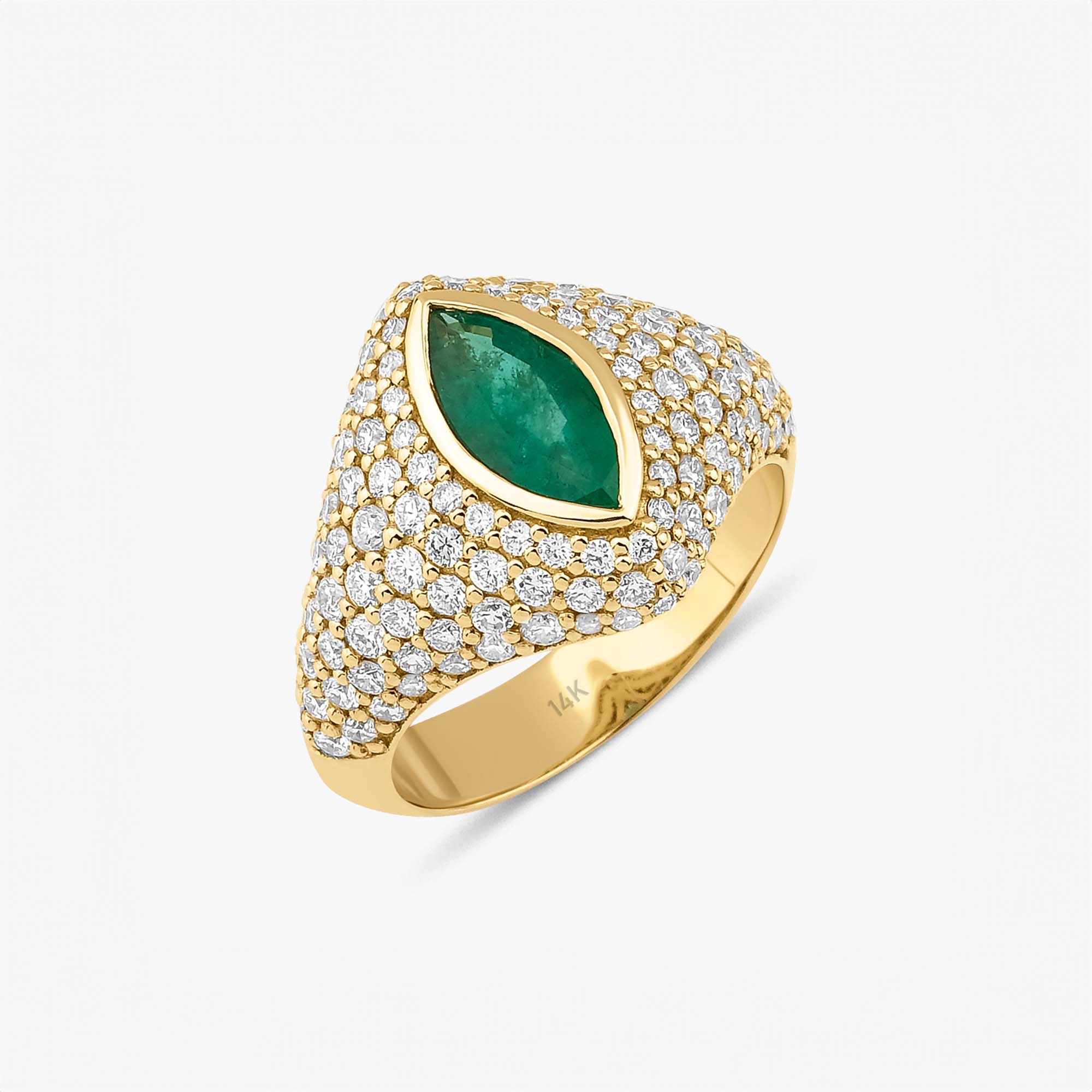 Marquise Emerald Central Pave Signet Ring