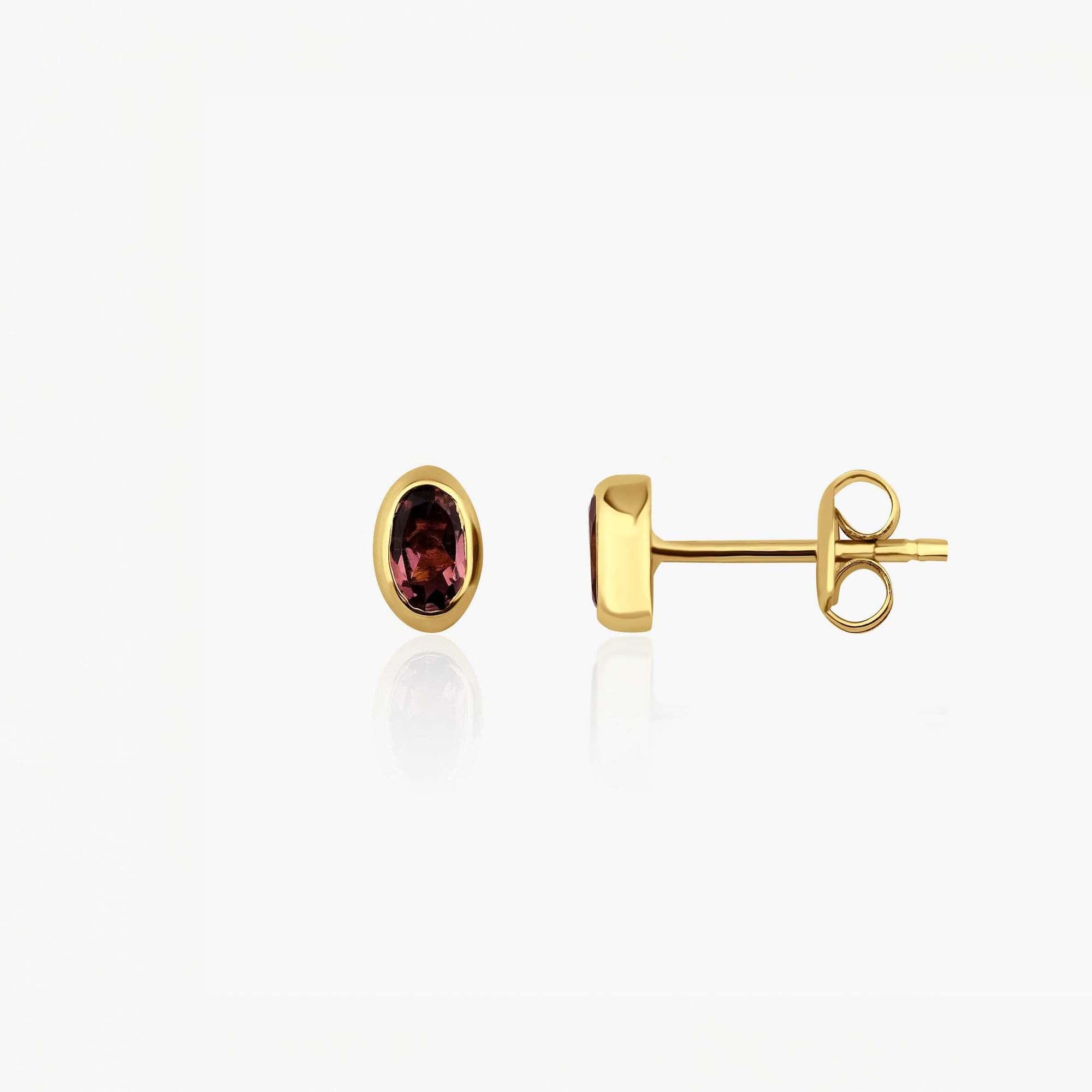 Oval Kesim Pembe Turmalin Tektaş Küpe