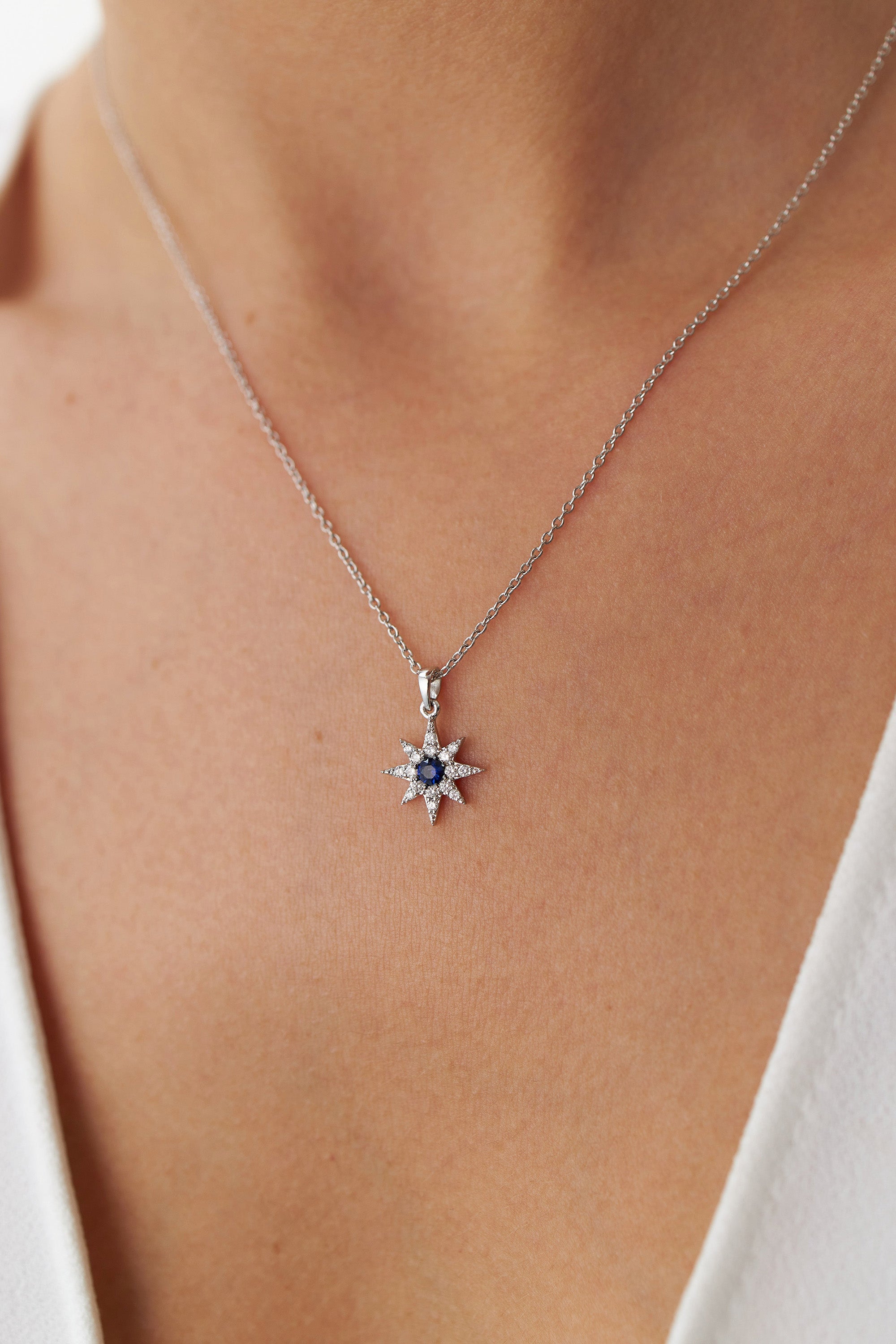 Safir ve Pırlanta Mini Sirius Yıldızı Kolye
