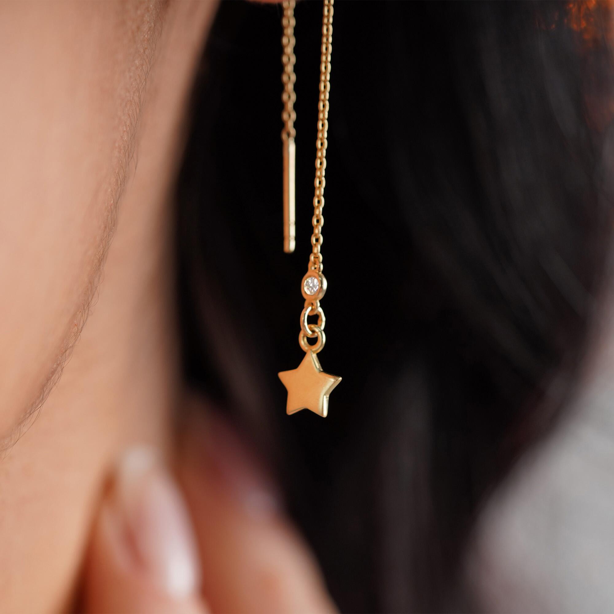 Sallanan Pırlanta Yıldız Küpe / Floating Stars