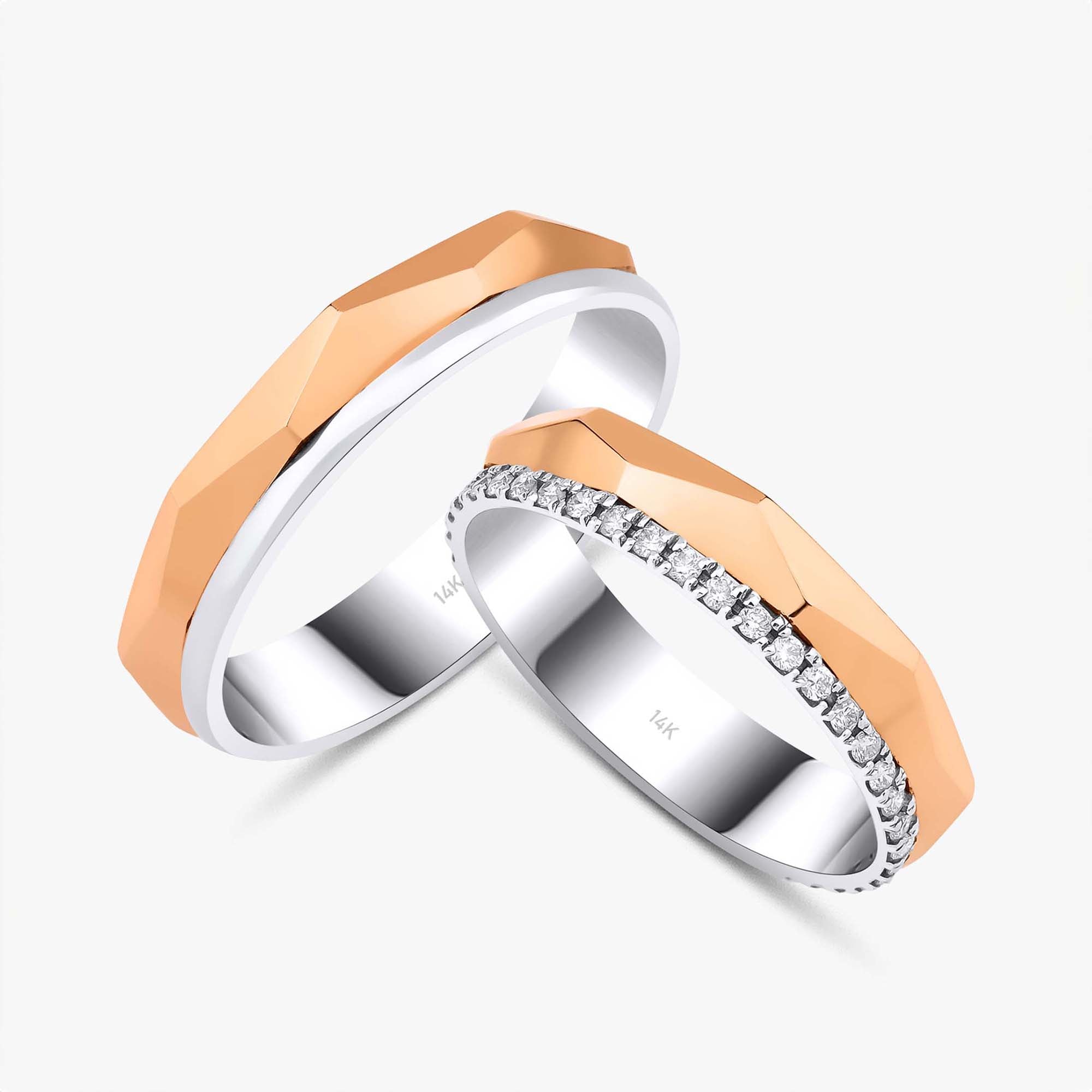 Çift Tonlu Modern Alyans Seti / Two Tone Modern