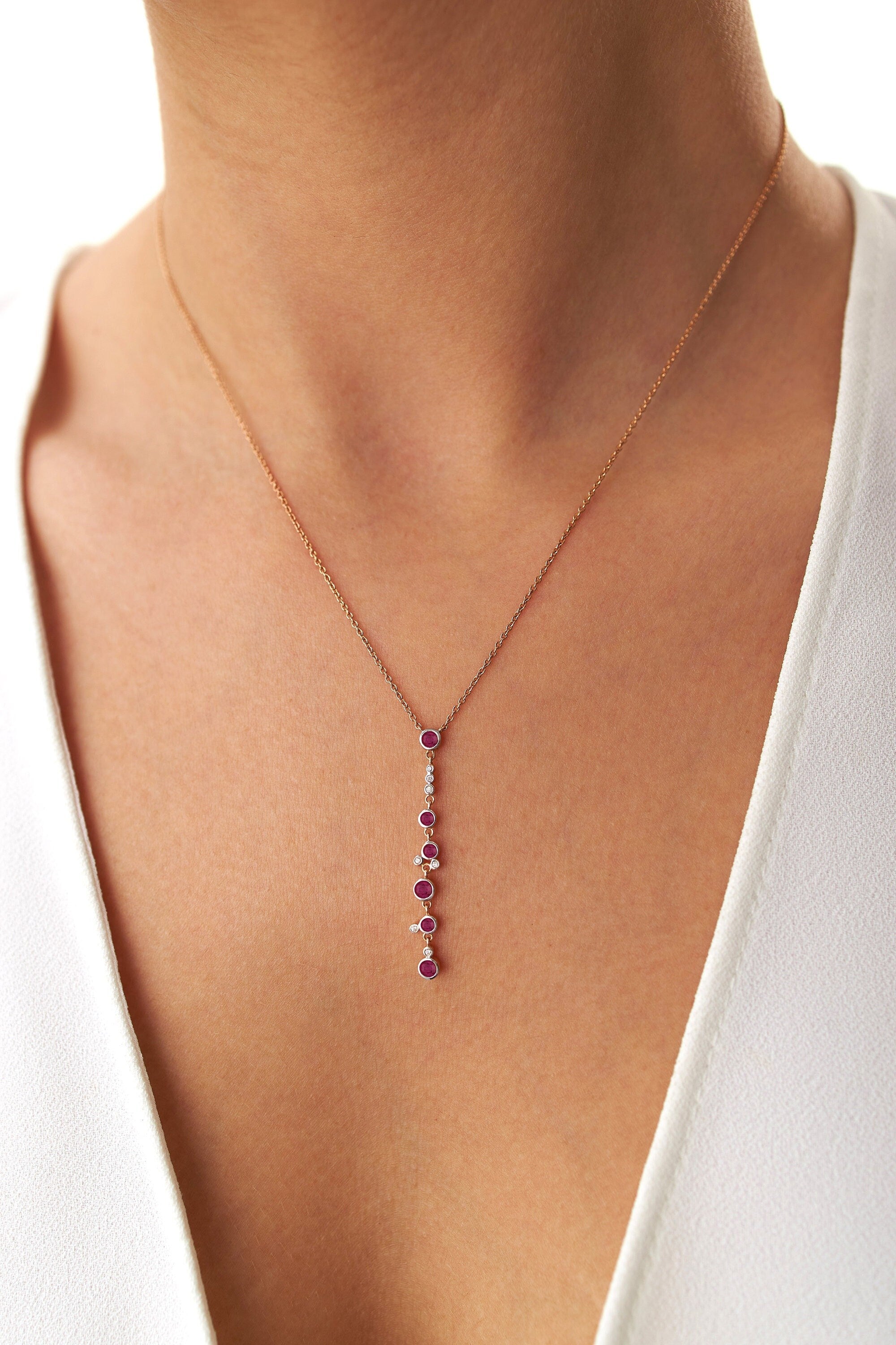 Şelale Lariat Kolye / Ruby Waterfall